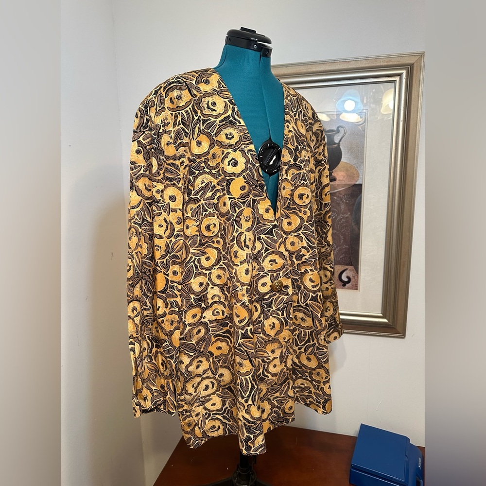 Vintage Cynthia Howie Woman Gold Floral Lined Union Made Blazer Jacket Size 20